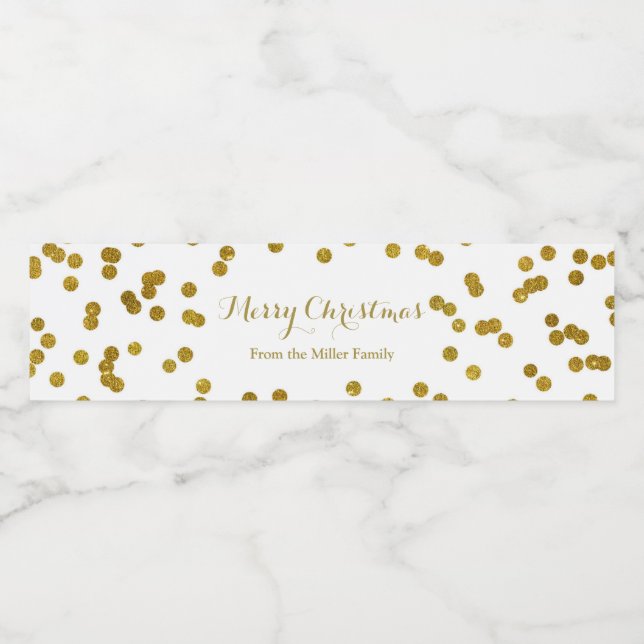 Gold Confetti Frohe Weihnachtswasserflasche Etiket (Einzelnes Label)