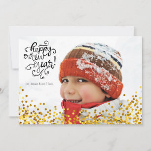 Gold Confetti Frohes neues Jahr Foto-Karte Feiertagskarte