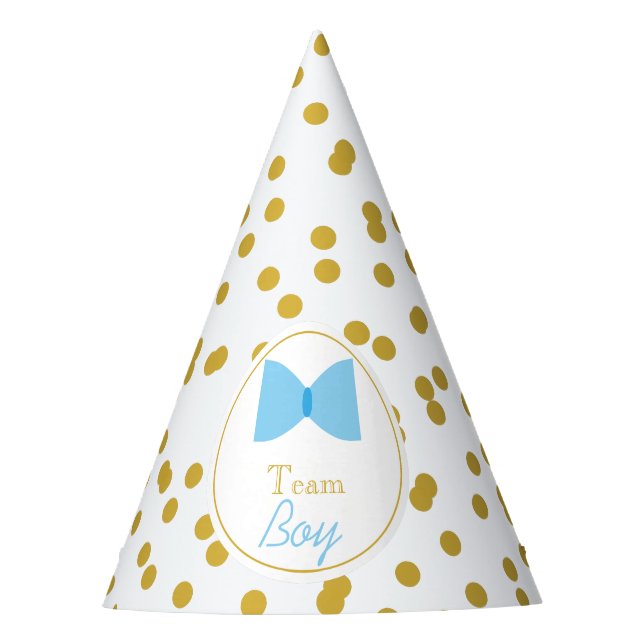 Gold Confetti Gender Reveal Bow Krawatte Team Boy Partyhütchen (Vorderseite)