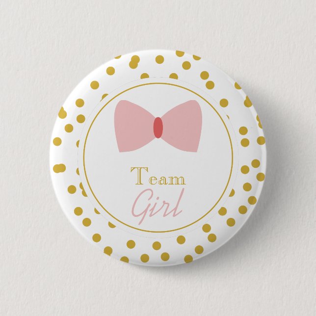 Gold Confetti Gender Reveal Bow Team Girl Button (Vorderseite)