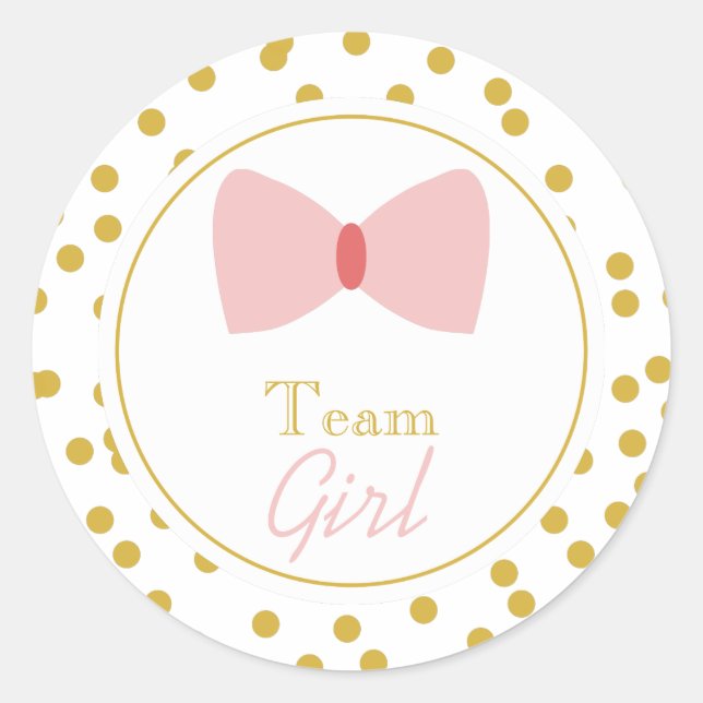 Gold Confetti Gender Reveal Bow Team Girl Runder Aufkleber (Vorderseite)