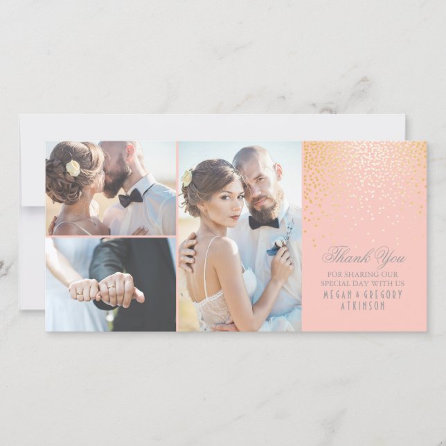 Gold Confetti Glamour Pink Wedding Vielen Dank Dankeskarte (Vorderseite)