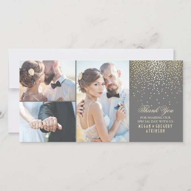 Gold Confetti Glamour Wedding Vielen Dank Dankeskarte (Vorderseite)