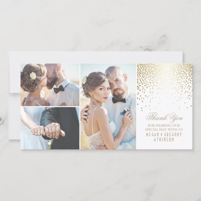 Gold Confetti Glamour White Wedding Vielen Dank Dankeskarte (Vorderseite)