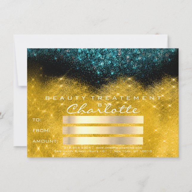 Gold Confetti Glitzer Aquamarin Salon Certificate  (Vorderseite)