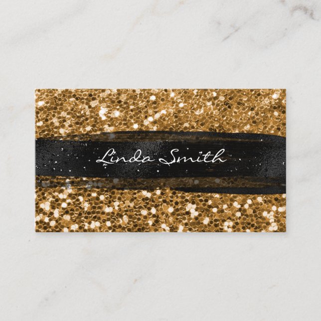 Gold Confetti Glitzer Black Brush Strokes Visitenkarte (Vorderseite)