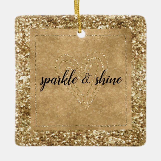 Gold Confetti Glitzer Herz Keramikornament (Vorderseite)