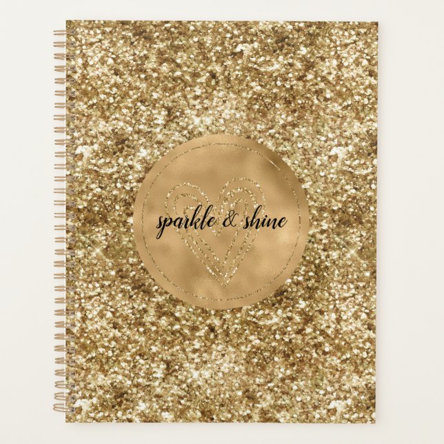Gold Confetti Glitzer Herz Planer (Vorderseite)