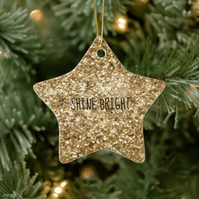Gold Confetti Glitzer Keramik Ornament (Baum)
