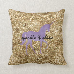 Gold Confetti Glitzer Lila Unicorn Kissen