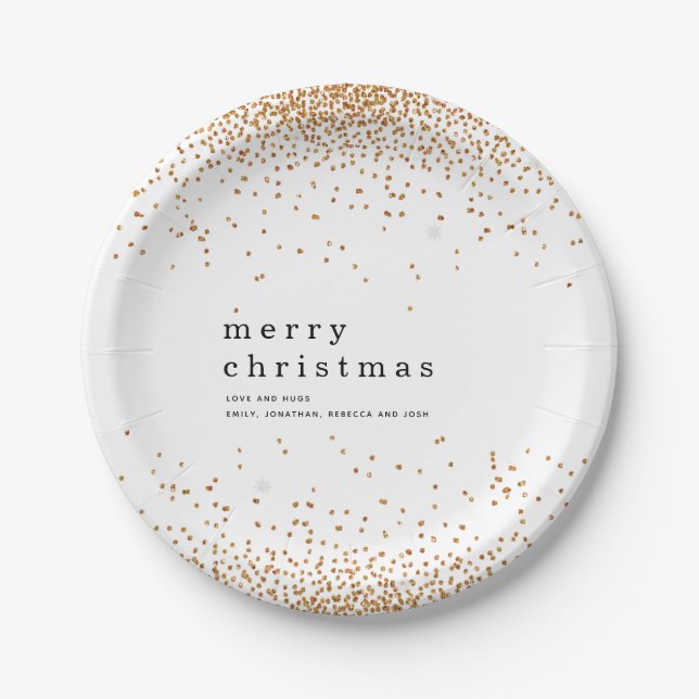Gold Confetti Glitzer Name Frohe Weihnachten Pappteller (Vorderseite)