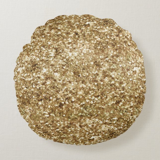 Gold Confetti Glitzer Rundes Kissen (Vorderseite)