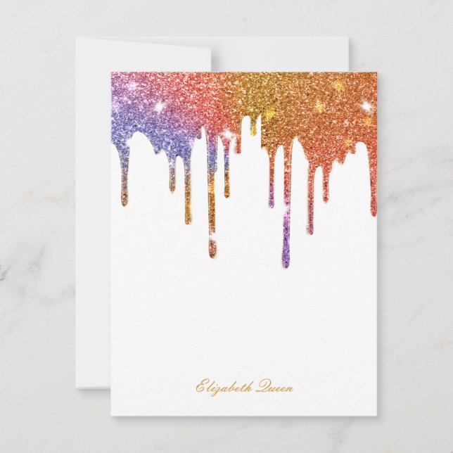 Gold Confetti Glitzer Tropfen Einladung Stationier (Vorderseite)