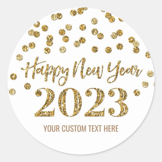 Gold Confetti glücklich Neues Jahr 2023 Runder Aufkleber (Vorderseite)