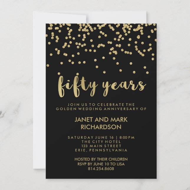Gold Confetti Golden Wedding Jubiläum Party Einladung (Vorderseite)