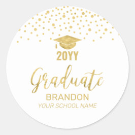 Gold Confetti Graduation Party für Classic Runder Aufkleber