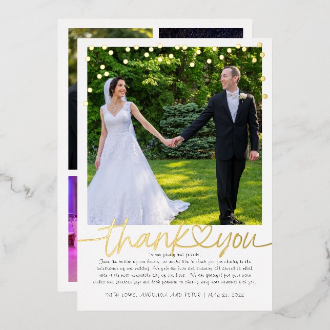 Gold Confetti Hand Lettering Hochzeit Vielen Dank Folieneinladung (Vorderseite/Rückseite)