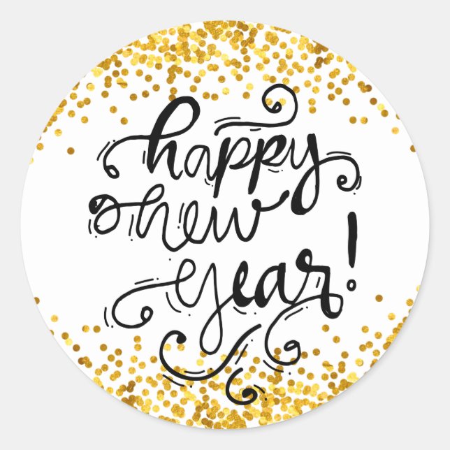 Gold Confetti Happy New Year Stickers (Vorderseite)