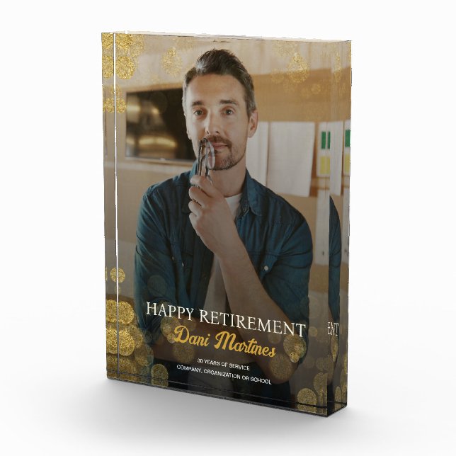 Gold Confetti Happy Retirement Geschenk Fotoblock (Rechts)