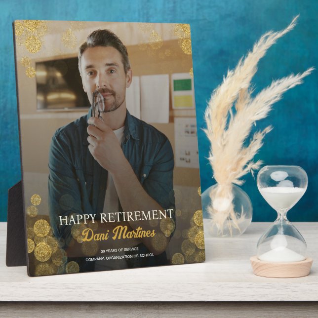 Gold Confetti Happy Retirement Geschenk Fotoplatte (Seite)
