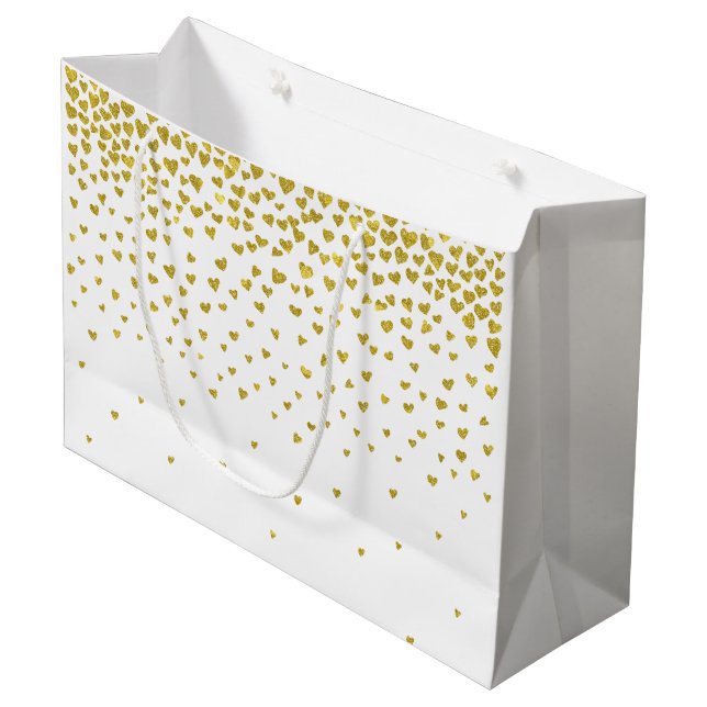Gold Confetti Hearts Große Geschenktüte (Vorderseite Schrägansicht)