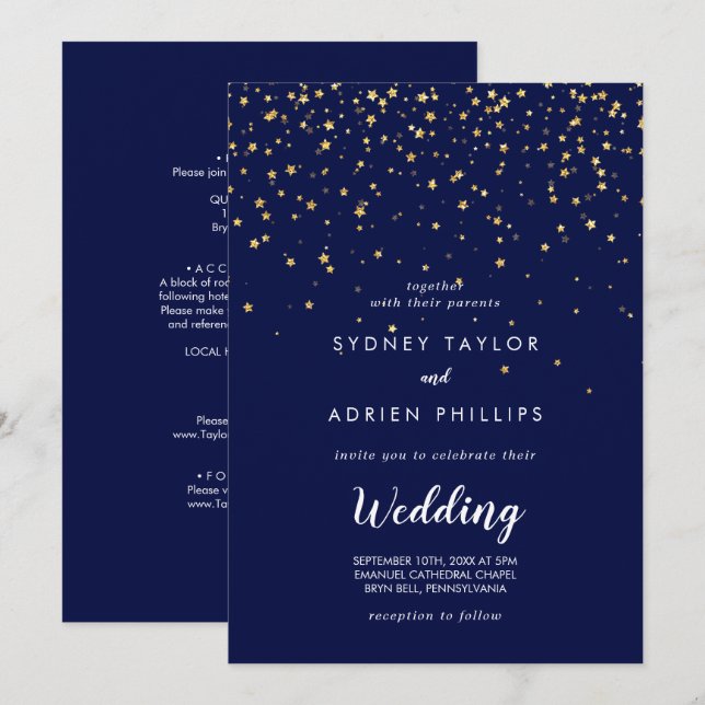 Gold Confetti | Hochzeit vor und zurück Einladung (Vorne/Hinten)