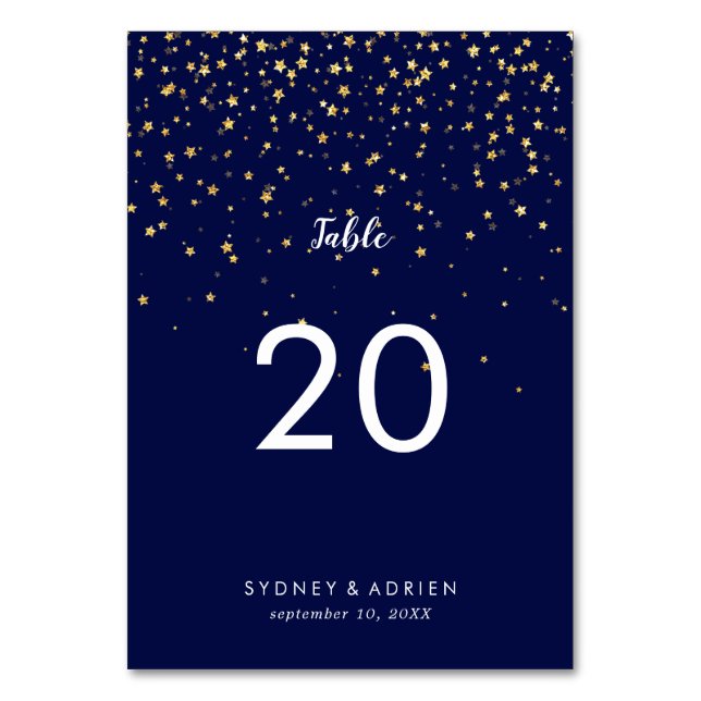 Gold Confetti | Hochzeiten von Navy-Tischnummern Tischnummer (Vorderseite)