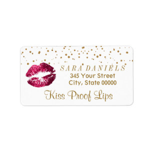 Gold Confetti & Hot Pink Lippen Adressaufkleber