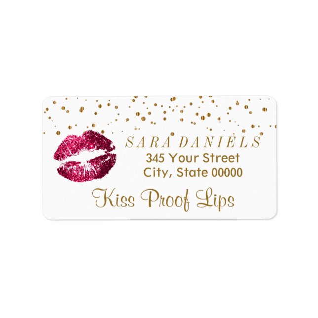 Gold Confetti & Hot Pink Lippen Adressaufkleber (Vorne)