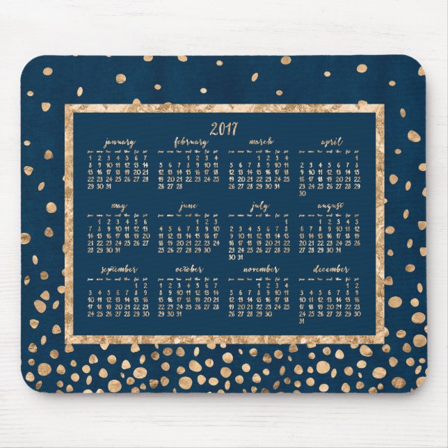 Gold Confetti Jahr 2017 Kalender Mouse Pads Blau Mousepad (Vorne)