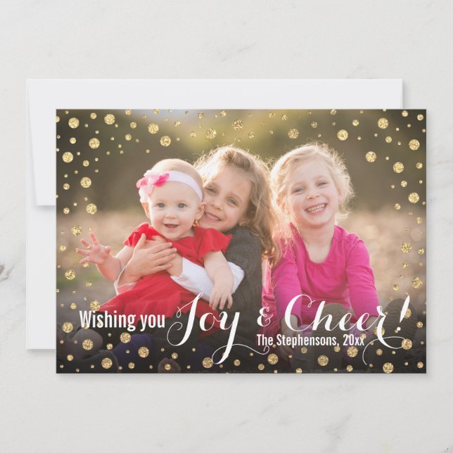 Gold Confetti Joy et Cheer Carte photo de vacances (Devant)