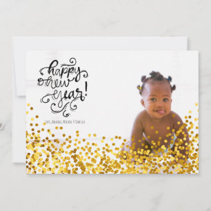 Gold Confetti Joyeux Carte photo du Nouvel An