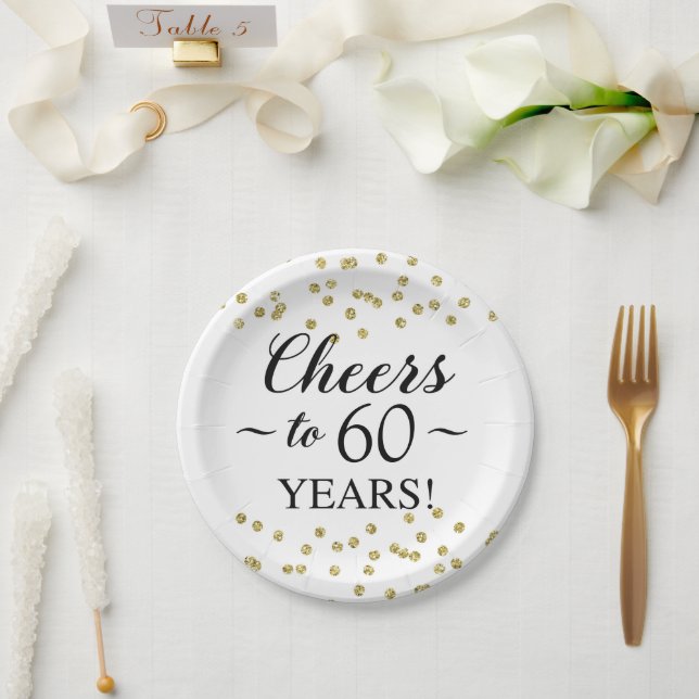 Gold Confetti jubelt auf 60 Jahre Pappteller (Hochzeit)