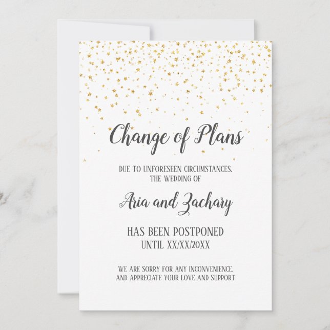 Gold Confetti Kalligrafie Hochzeitwechsel Einladung (Vorderseite)
