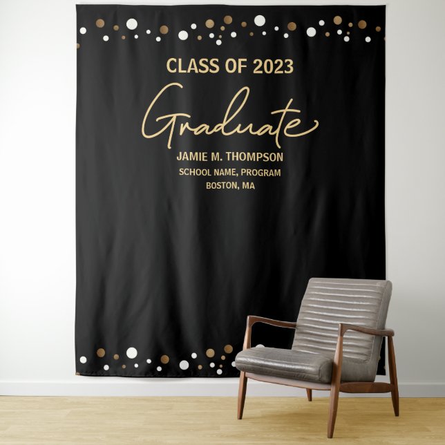 Gold Confetti-Klasse 2023 Abschluss Wandteppich (Beispiel)
