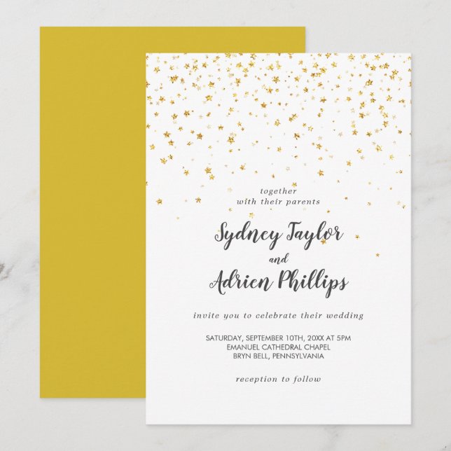 Gold Confetti Lässig Hochzeitseinladung Einladung (Vorne/Hinten)