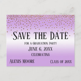 Gold Confetti Lavender Abschluss Save the Date Postkarte