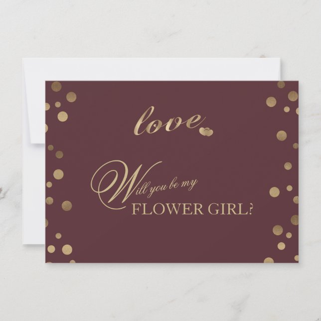 Gold Confetti Liebe Burgundy Wedding Flower Girl (Vorderseite)