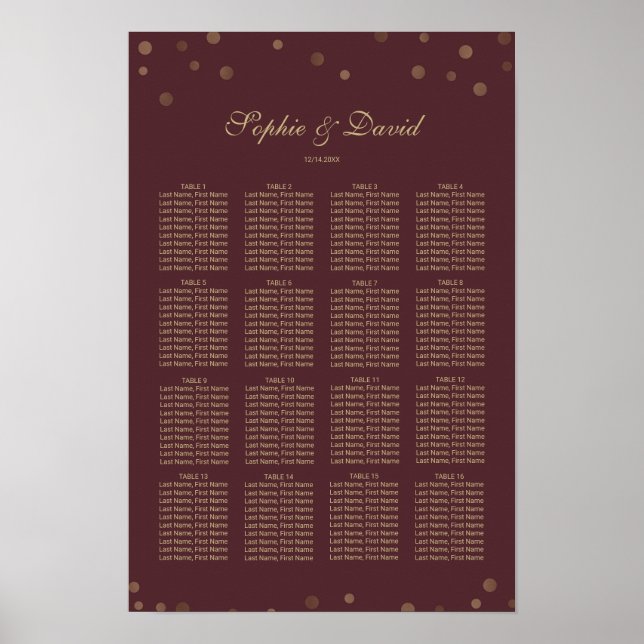 Gold Confetti Liebe Burgundy Wedding Poster (Vorne)