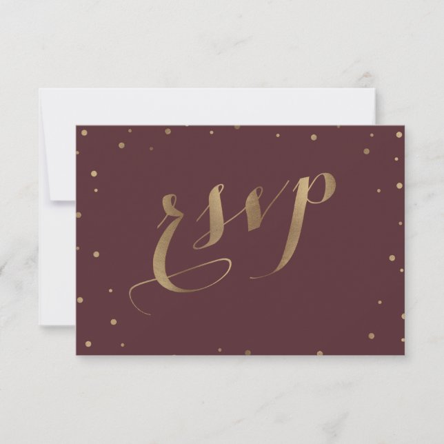 Gold Confetti Liebe Burgundy Wedding RSVP (Vorderseite)