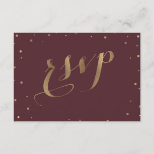 Gold Confetti Liebe Burgundy Wedding RSVP Karte