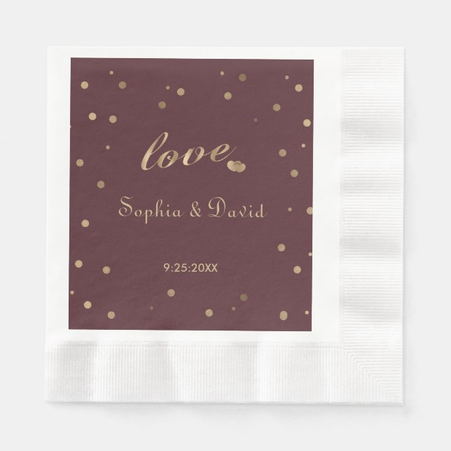 Gold Confetti Liebe Burgundy Wedding Serviette (Vorderseite)