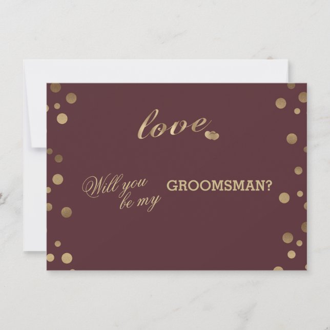 Gold Confetti Liebe Burgundy Wedding Trauzeuge Einladung (Vorderseite)