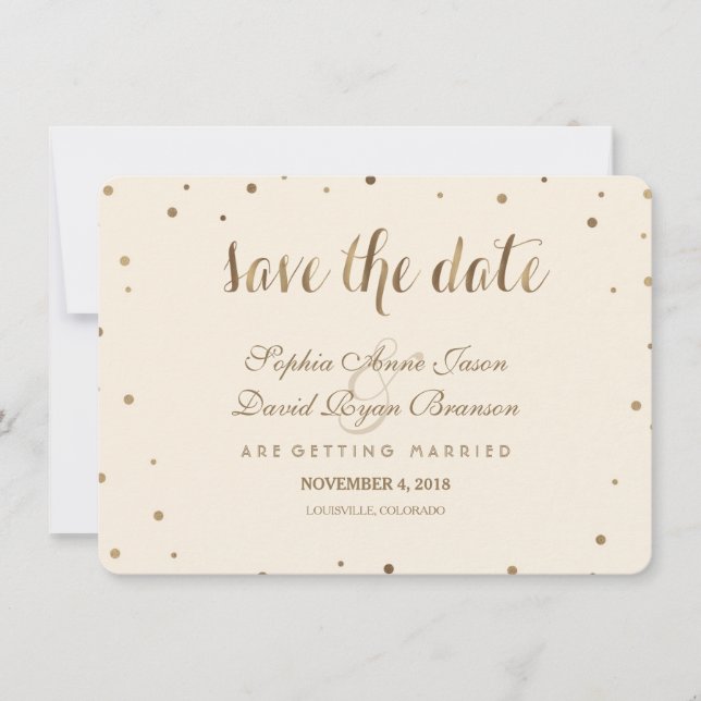 Gold Confetti Liebe Champagner Hochzeit speichern  Save The Date (Vorderseite)