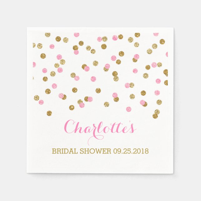 Gold Confetti Light Pink Brautparty Serviette (Vorderseite)