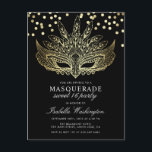 Gold Confetti Masquerade Sweet 16 Party Einladungspostkarte<br><div class="desc">Gold Confetti Masquerade Sweet 16 Party von Eugene Designs.</div>
