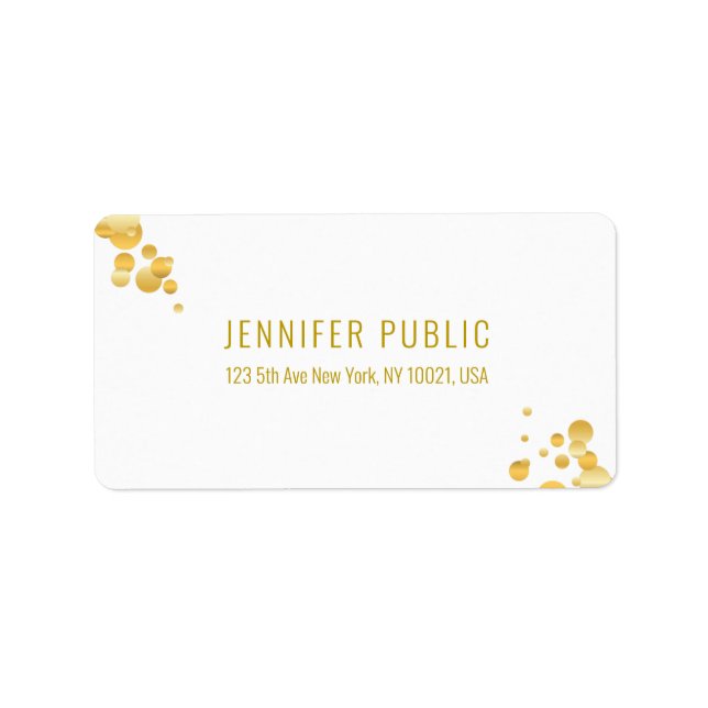 Gold Confetti Modernes, einfaches, weißes Template Adressaufkleber (Vorne)