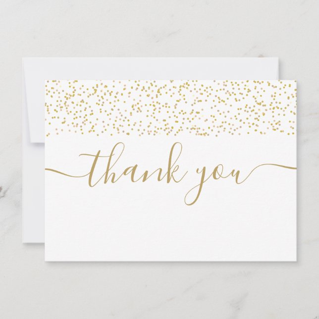 Gold Confetti Modernes, elegantes Skript Dankeskarte (Vorderseite)