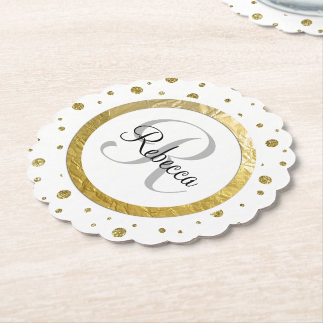 Gold Confetti Monogramm Untersetzer (angewinkelt)