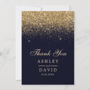 Gold Confetti Navy Blue Moderne Hochzeit Dankeskarte